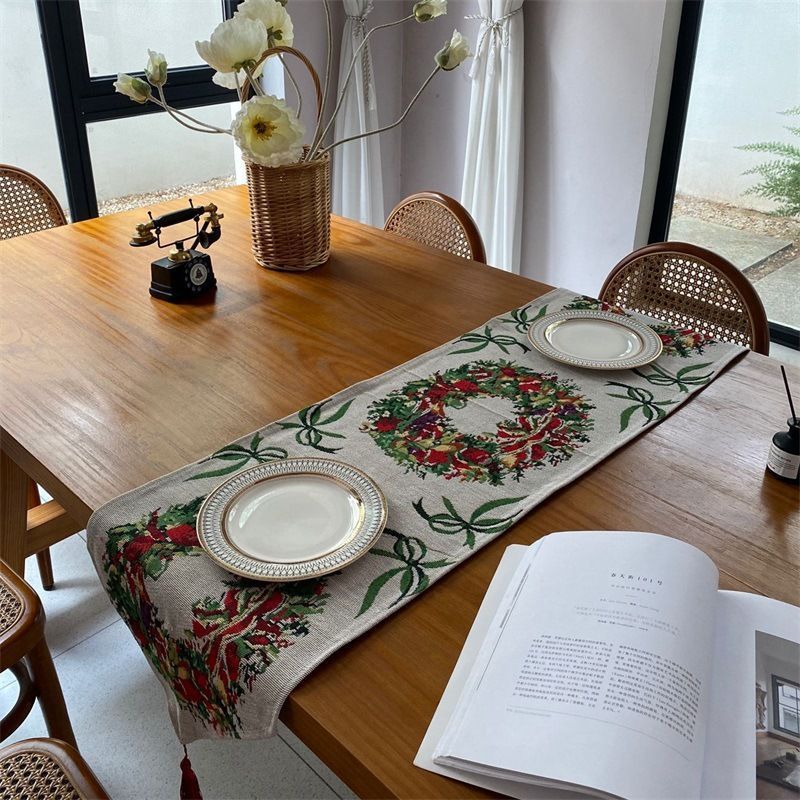 Long Holiday Table Runner, Christmas Tabletop Accessory, Elegant Cabinet Scarf Decor, 33*200cm, Pattern 10