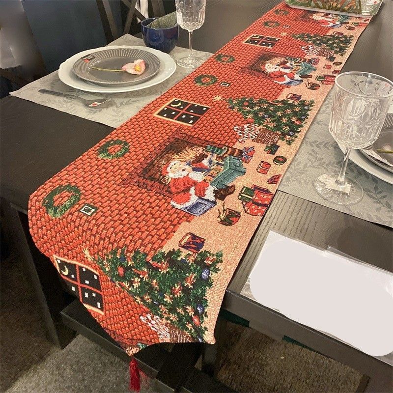 Xmas Holiday Long Table Runner, Stylish Tabletop Ornament, Household Cabinet Decor Towel, 33*140cm, Pattern 11