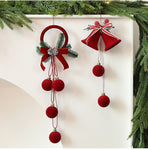 Double Ring Flocked Bell Christmas Ornament, Xmas Party Scene Hanging Accessory