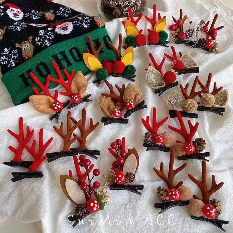 Red Antler Hair Clips With Bells, One Pair Cute Hair Decor For Halloween Cosplay & Xmas Celebration