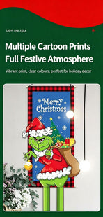 Christmas Tree Pattern Hanging Banner, Printed Background Cloth, Christmas & Halloween Party Decor Supplies, 110*40cm