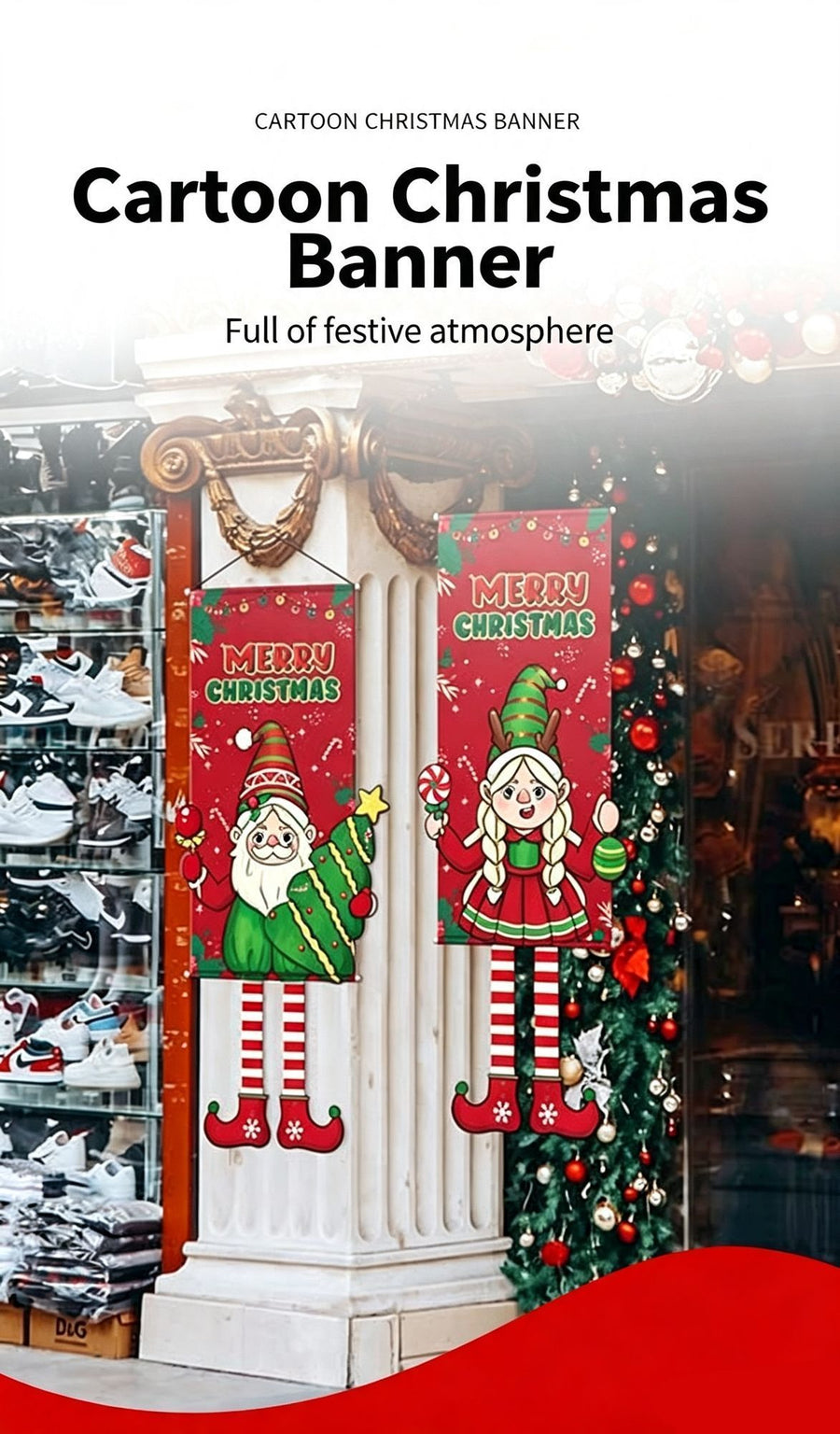 Santa Pattern Hanging Flag, Christmas & Halloween Indoor Party Layout Backdrop Decor, 110*40cm