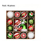46 Pieces Hand Drawn Christmas Ball Gift Box, Xmas Tree Pendant, Christmas & Halloween Party Decor, Red Green White Style