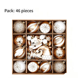 Christmas Tree Decor Baubles, 46PCS Hand Painted Ball Gift Set, Christmas & Halloween Scene Arrangement, Champagne White