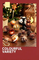Christmas Tree Decor Baubles, 46PCS Hand Painted Ball Gift Set, Christmas & Halloween Scene Arrangement, Champagne White - Front View