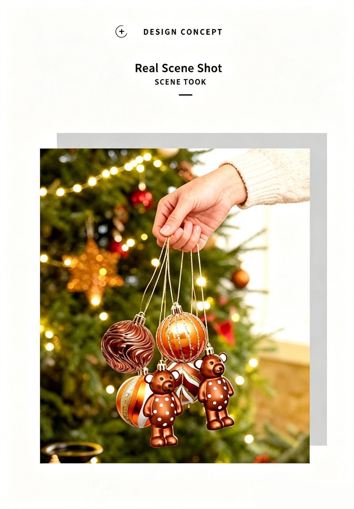 Christmas Tree Decor Baubles, 46PCS Hand Painted Ball Gift Set, Christmas & Halloween Scene Arrangement, Champagne White