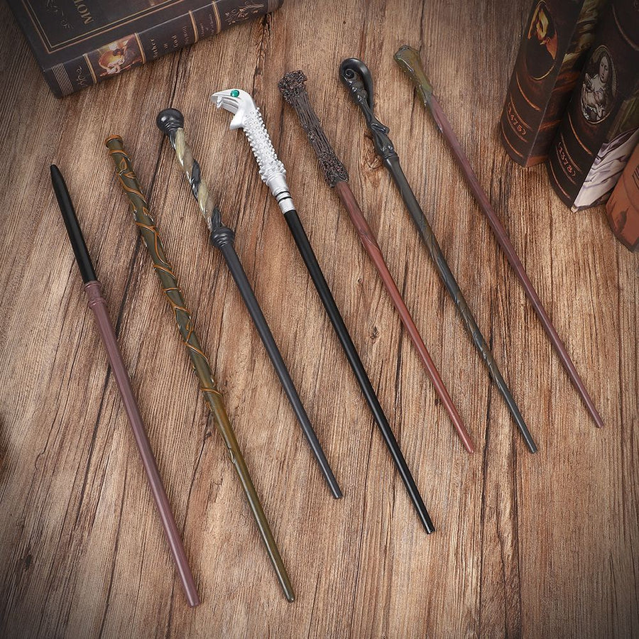 Flat Head Resin Wizard Wand With Inner Metal Support, Christmas & Halloween Roleplay Decor, Style 2, Black Gold Stamping Ribbon Gift Box
