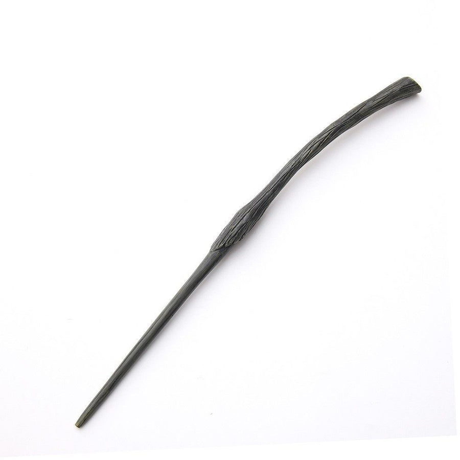 Curved Sculpted Resin Wizard Wand With Metal Core, Gothic Holiday Cosplay Decor, Style 18, Black Gold Stamping Ribbon Gift Box