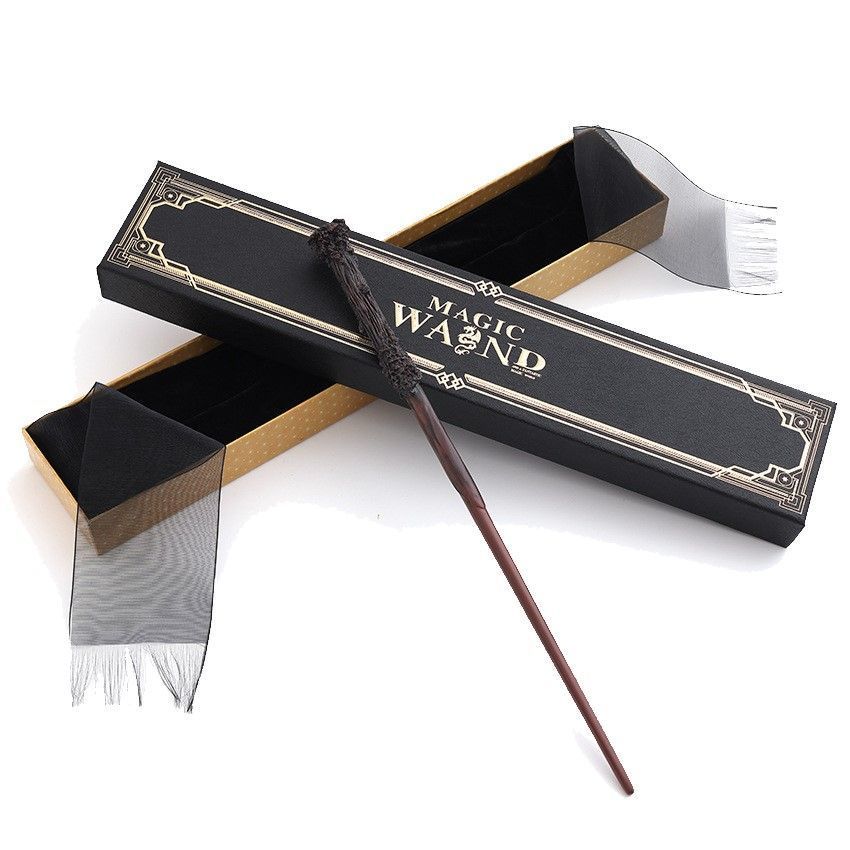 Curved Sculpted Resin Wizard Wand With Metal Core, Gothic Holiday Cosplay Decor, Style 18, Black Gold Stamping Ribbon Gift Box