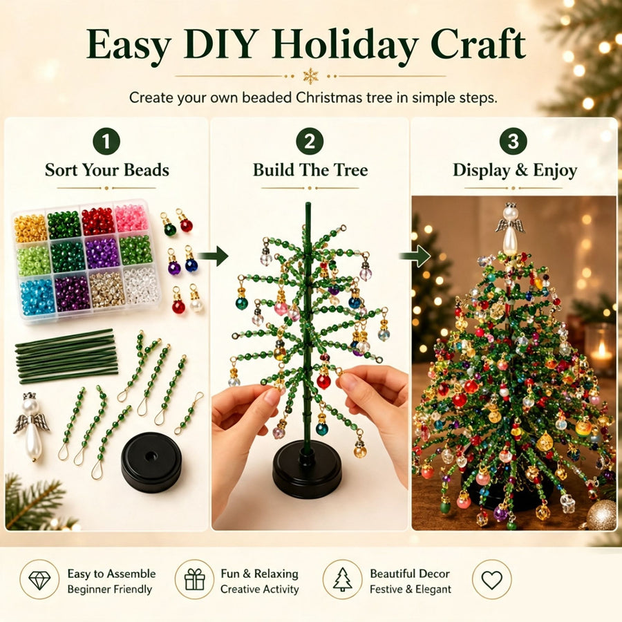 DIY Beaded Christmas Tree Kit, Faith & Holiday Style with LED Light Strings, Indoor Seasonal Decor, Meaningful Handmade Gift, Carry Beautiful Wishes