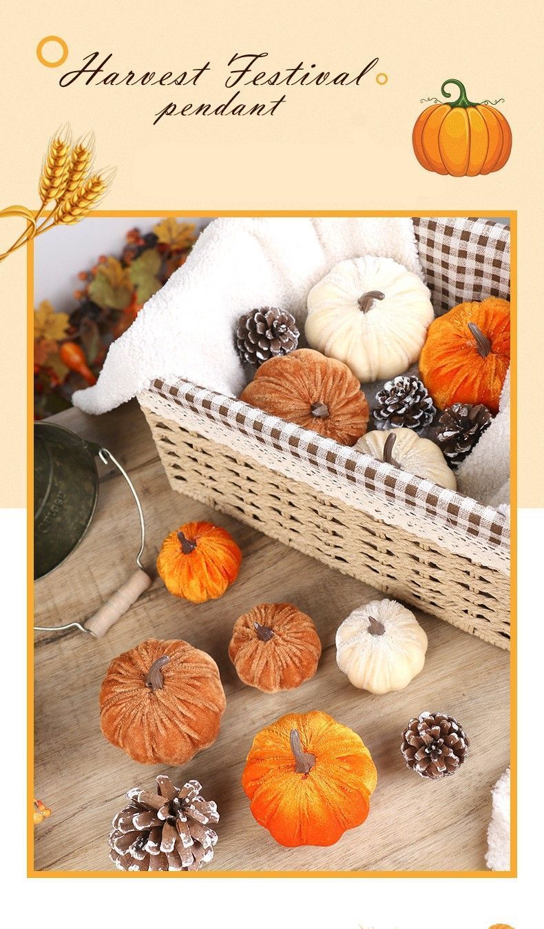 Ins Flocked Pumpkin Ornament, Halloween Christmas & Thanksgiving Table Display, Exquisite Handmade Decor Accessory, Brown 10cm