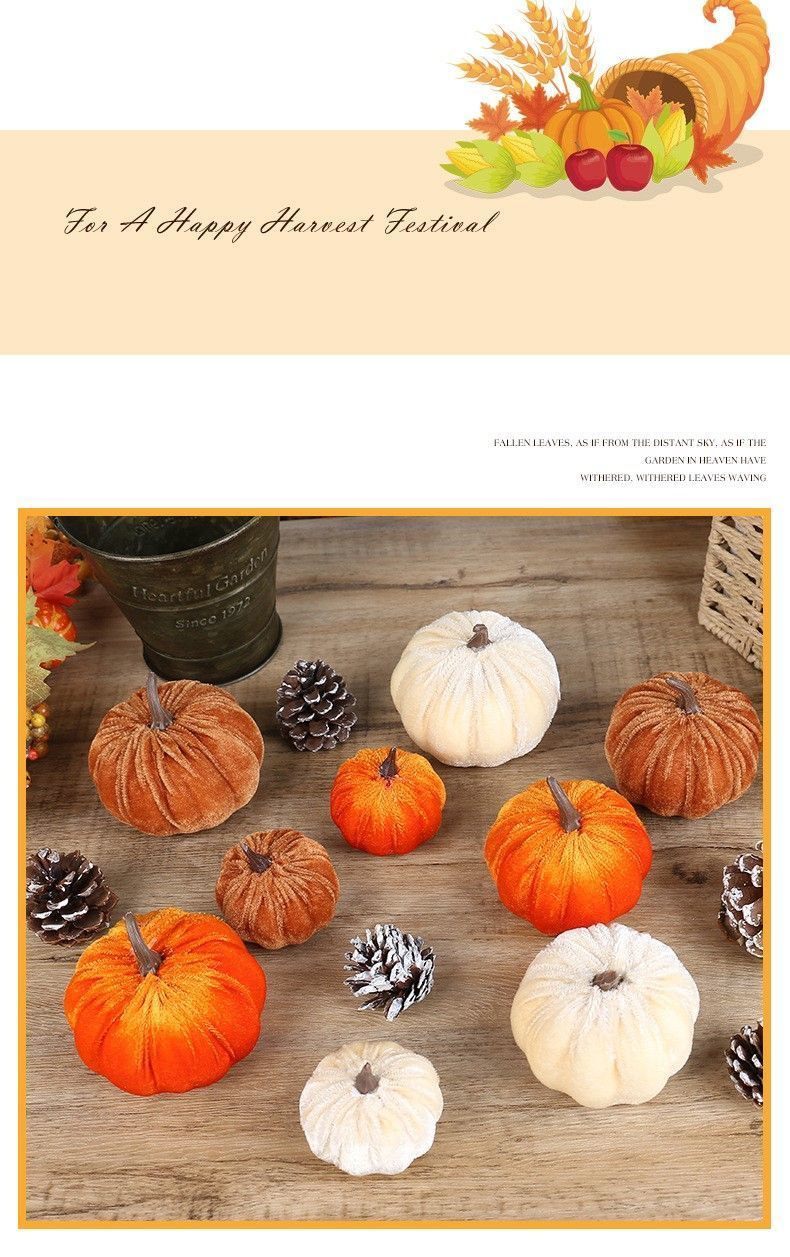 Ins Flocked Pumpkin Ornament, Halloween Christmas & Thanksgiving Table Display, Exquisite Handmade Decor Accessory, Brown 10cm