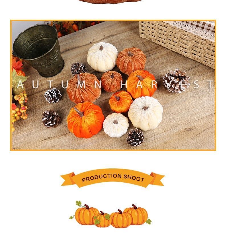 Ins Flocked Pumpkin Ornament, Halloween Christmas & Thanksgiving Table Display, Exquisite Handmade Decor Accessory, Brown 10cm
