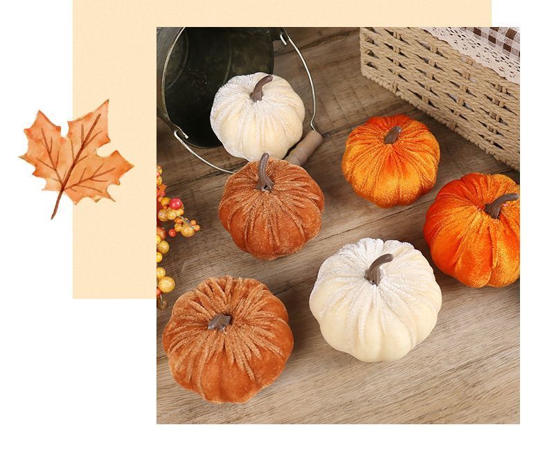 Ins Flocked Pumpkin Ornament, Halloween Christmas & Thanksgiving Table Display, Exquisite Handmade Decor Accessory, Brown 10cm