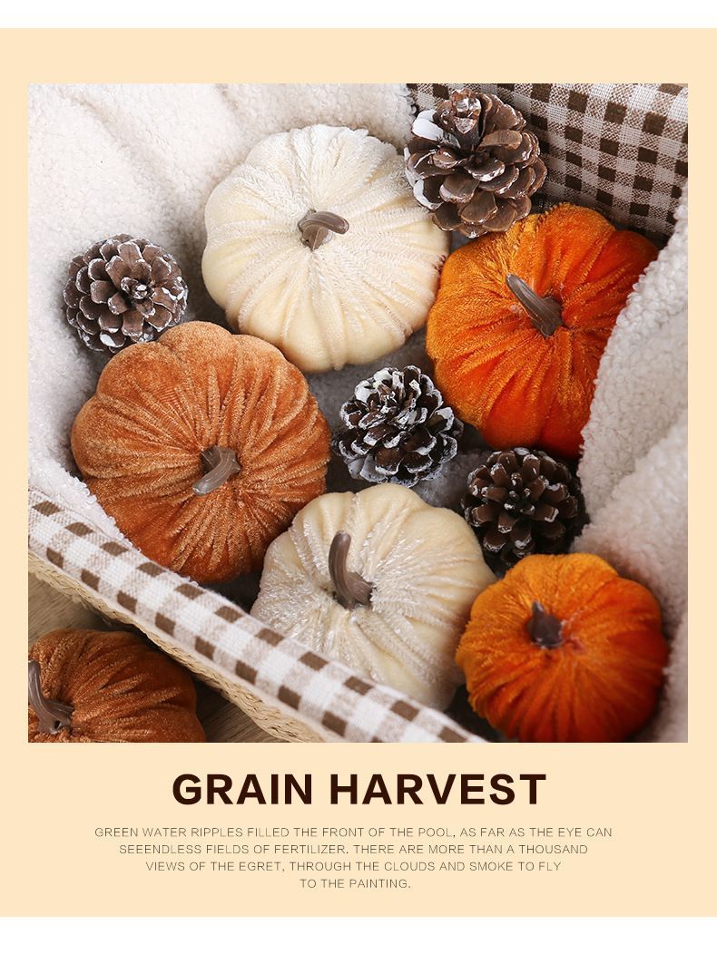 Ins Flocked Pumpkin Ornament, Halloween Christmas & Thanksgiving Table Display, Exquisite Handmade Decor Accessory, Brown 10cm
