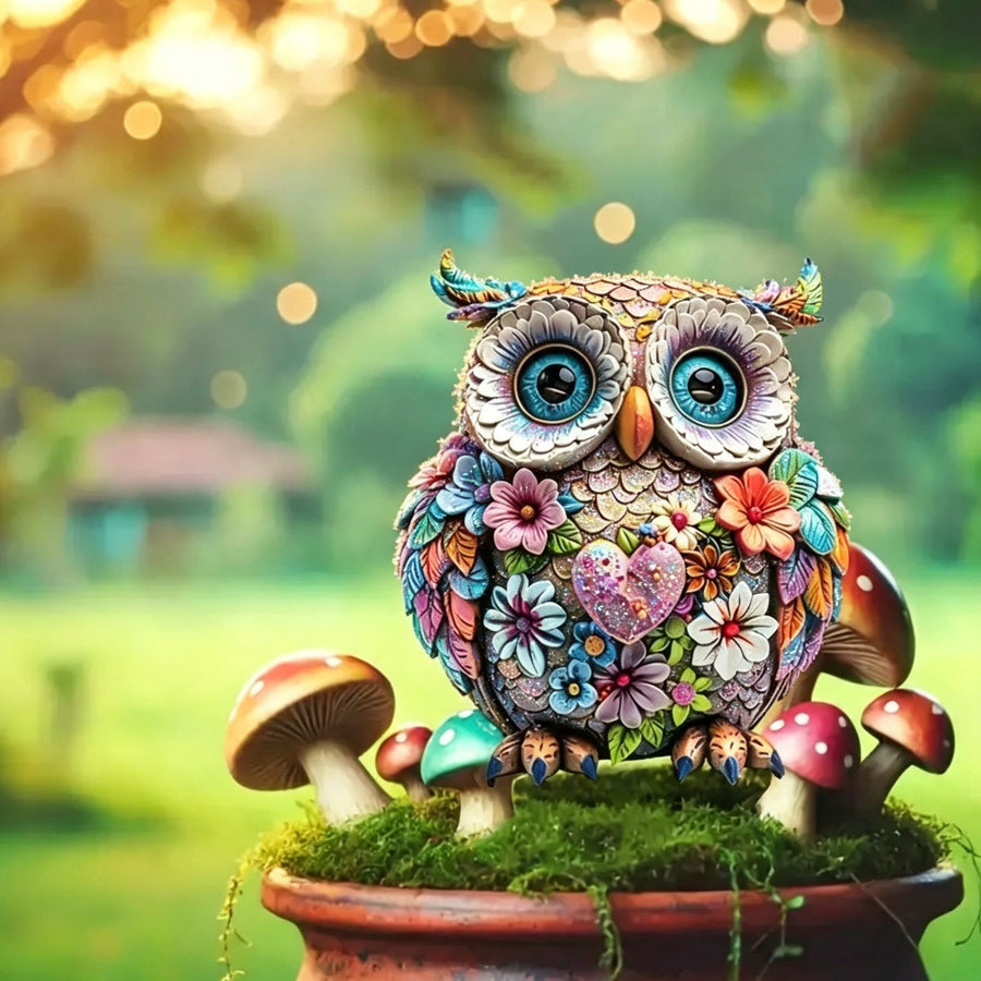 Colourful 2D Acrylic Floral Pattern Owl Garden Stake, Decorative Pot Figurine, Waterproof Outdoor Prop for Christmas Halloween Yard Decoration