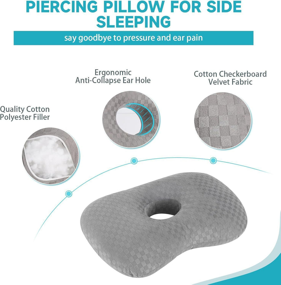Grey Checker Ear Pillow, Hollow Cutout Ease Piercing Ear Soreness