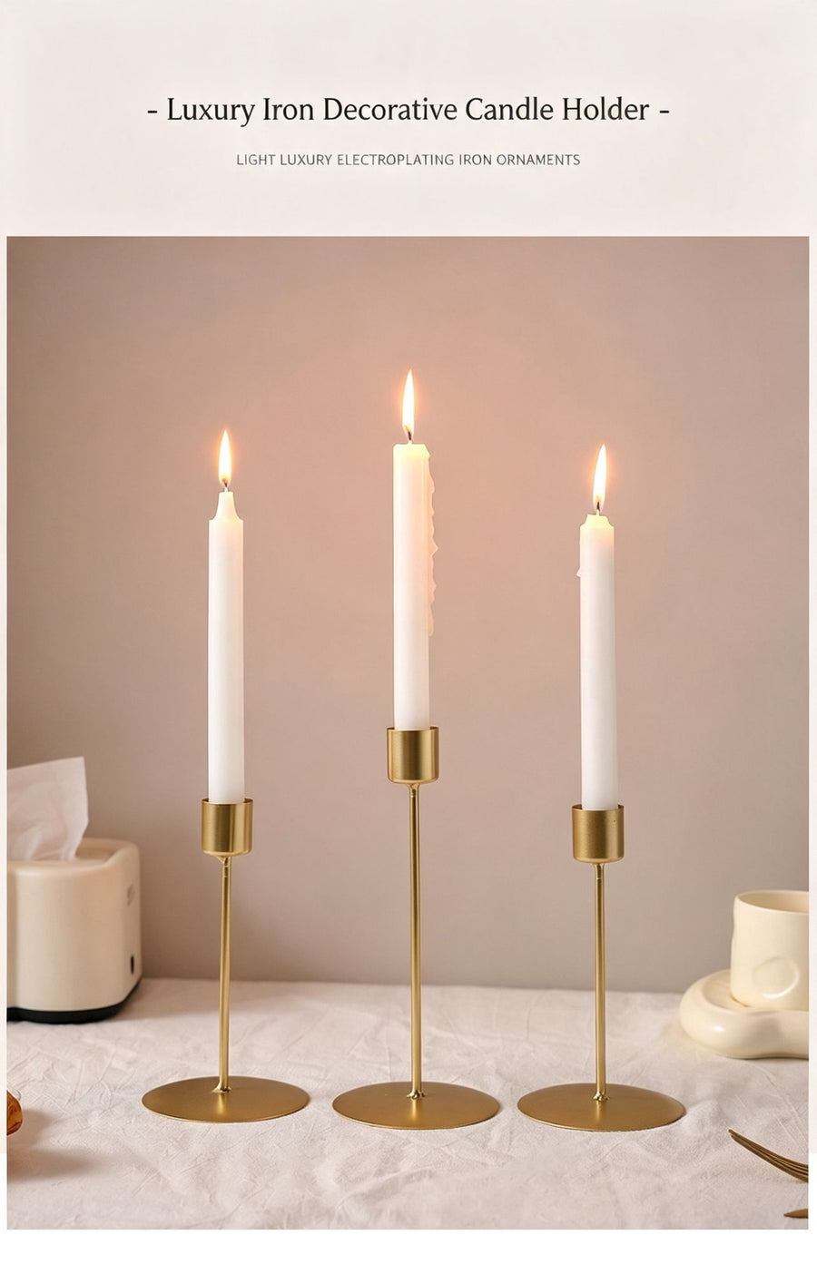 Iron Pillar Candlestick Set, Black Tall & Short Combination 2 Sets, Luxury Dining Room Ornament, Christmas Halloween Table Decor