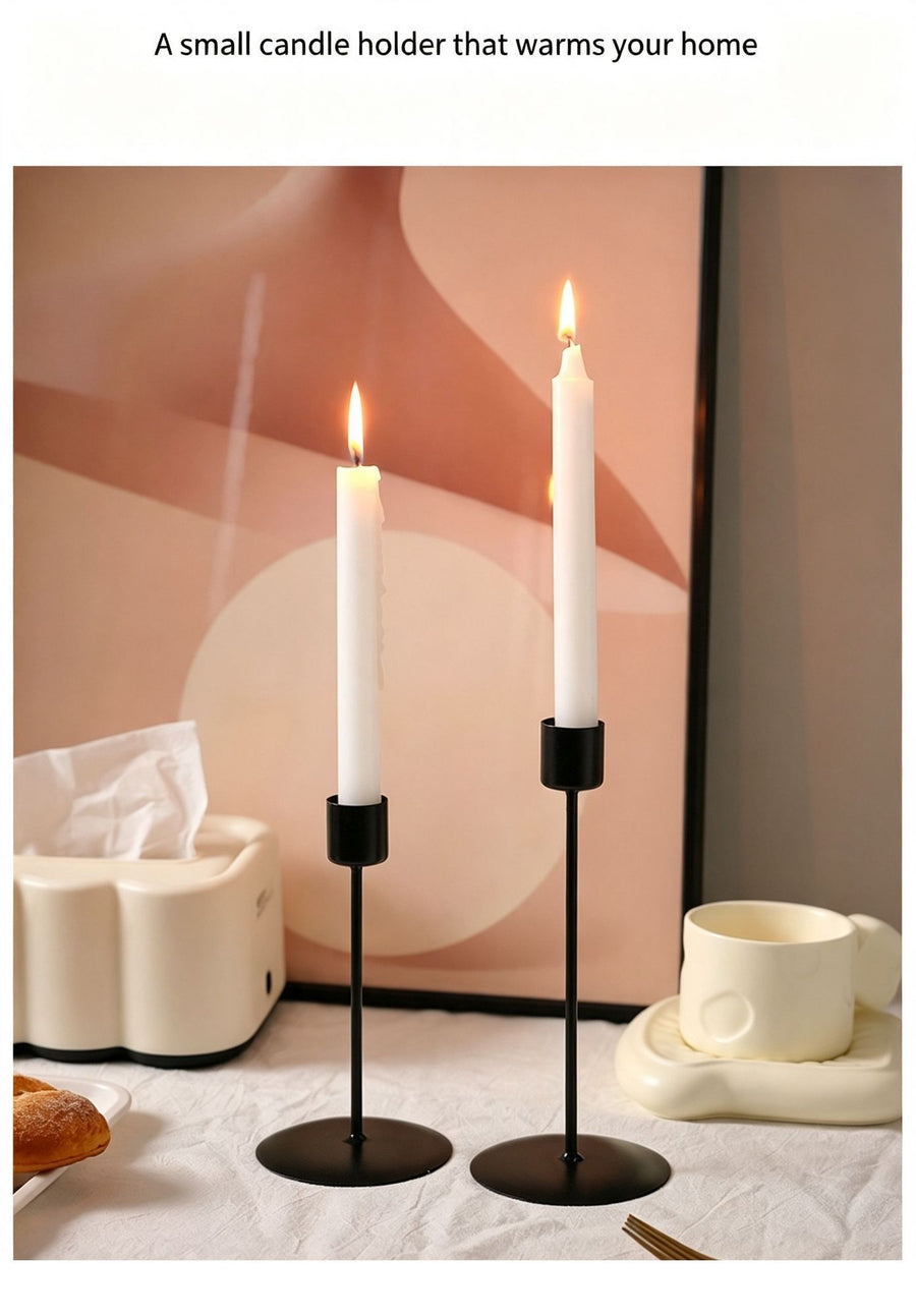 Iron Pillar Candlestick Set, Black Tall & Short Combination 2 Sets, Luxury Dining Room Ornament, Christmas Halloween Table Decor