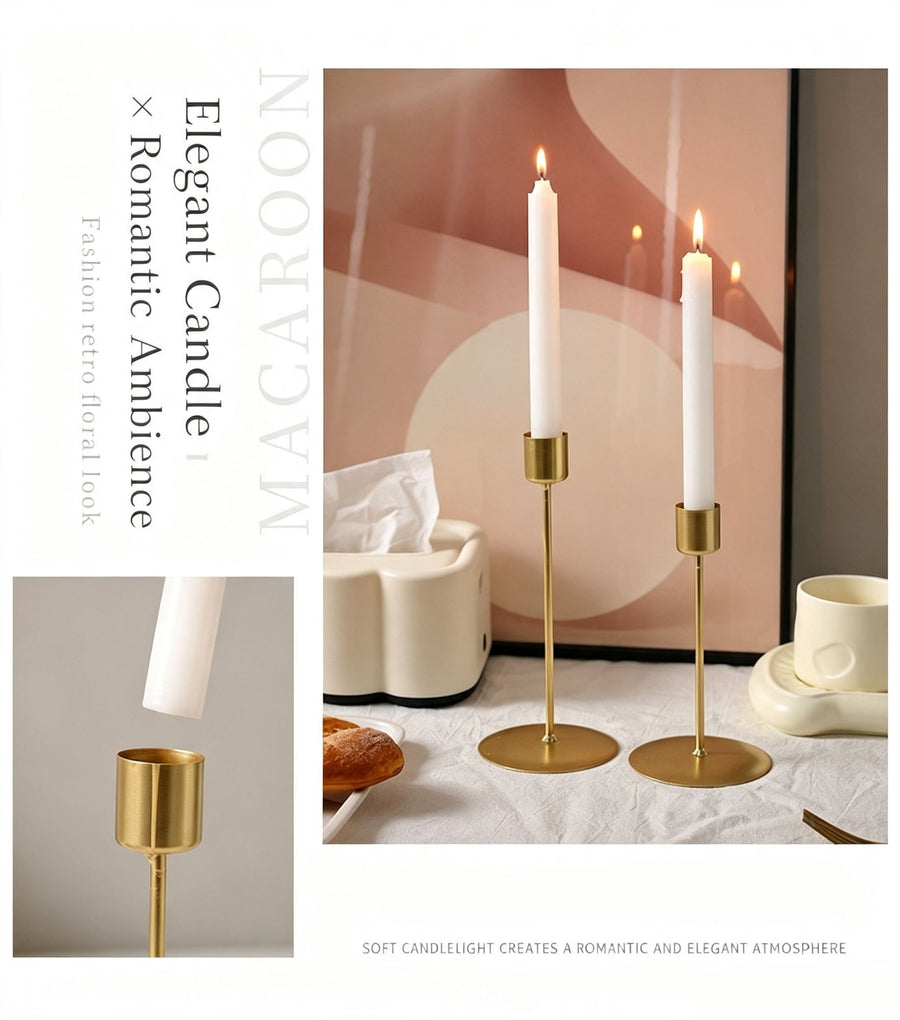 12cm Round Plate Iron Candle Stand, Gold Candlestick 2 Pack, Dining Table Accessory, Christmas Halloween Scene Decoration