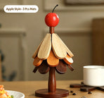 3-Tier Apple Style Christmas Tree Heat Insulation Trivet, Wooden Table Pad, Decor Supplies for Christmas & Halloween