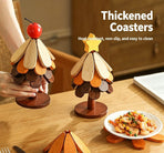 Green Christmas Tree 5-Tier Apple Pattern Heat Insulation Pad, Stylish Table Ornament for Christmas & Halloween