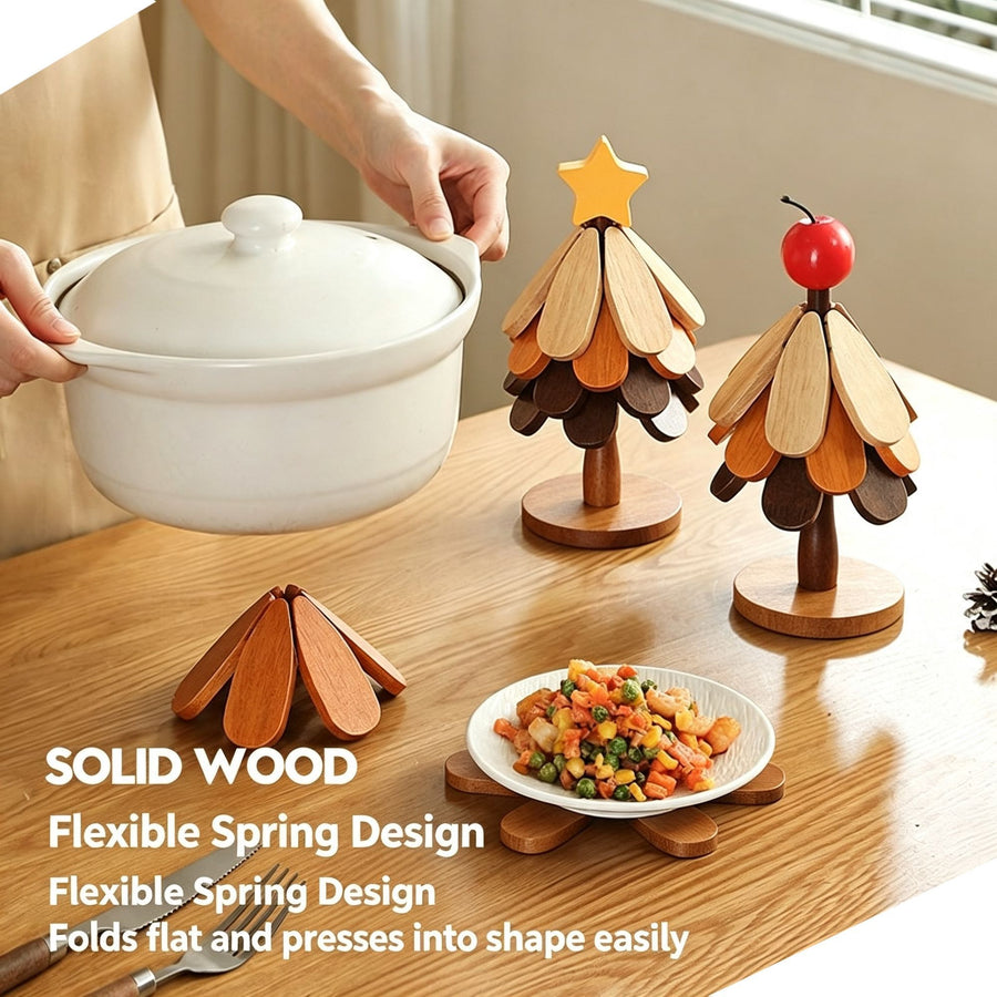Green Christmas Tree 5-Tier Apple Pattern Heat Insulation Pad, Stylish Table Ornament for Christmas & Halloween