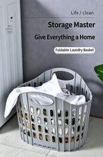 Large Hollow-out Foldable Laundry Hamper, Grey Portable Clothes Storage Basket, Neat Storage Solution for Family Laundry