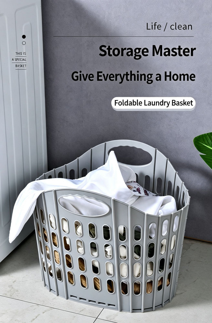 Large Hollow-out Foldable Laundry Hamper, Grey Portable Clothes Storage Basket, Neat Storage Solution for Family Laundry