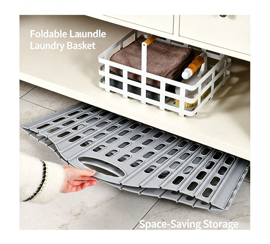 Large Hollow-out Foldable Laundry Hamper, Grey Portable Clothes Storage Basket, Neat Storage Solution for Family Laundry