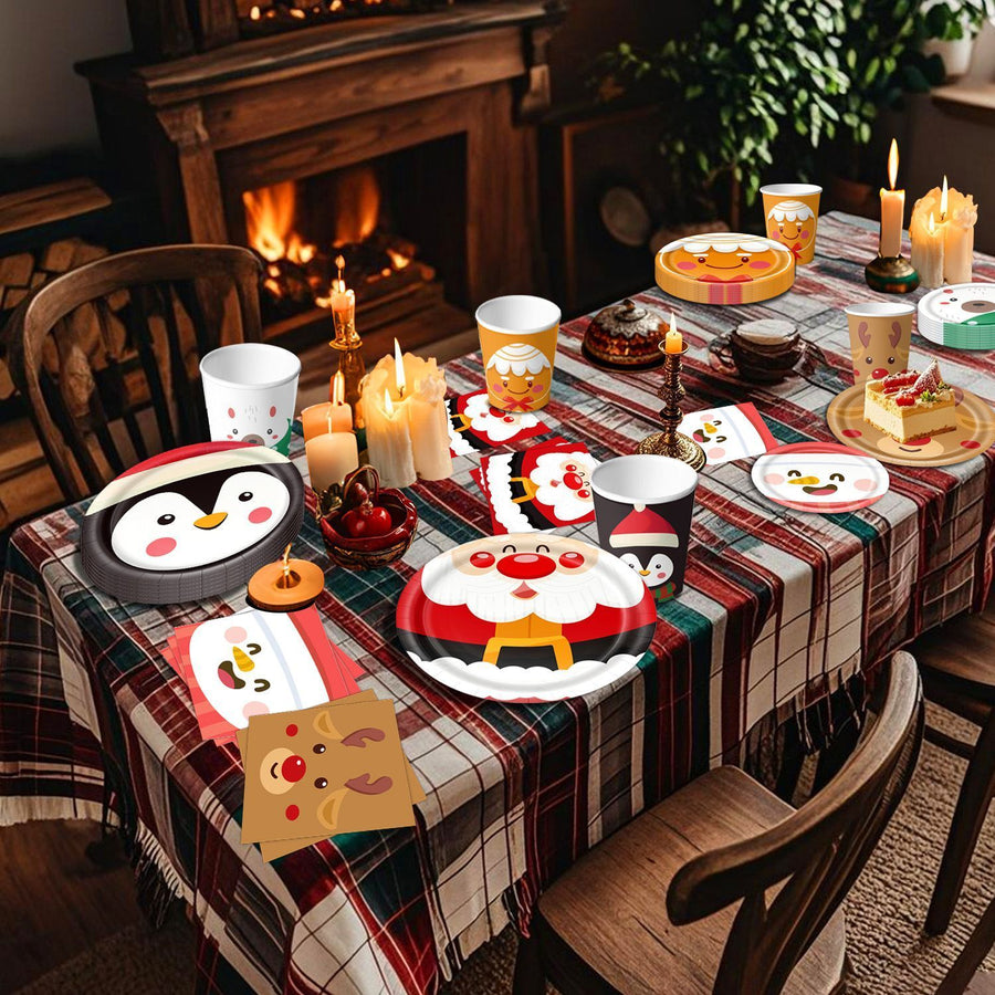 9 Inch Disposable Paper Plates 10 PCS, Santa Printed Dinnerware, Themed Disposable Tableware for Christmas & Halloween Festival Occasion