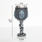 Resin Mask‑Embossed Wine Goblet 2 PCS, Twisted Stem Resin Cup, Stainless Steel Inner Cup for Christmas & Halloween Themed House Party