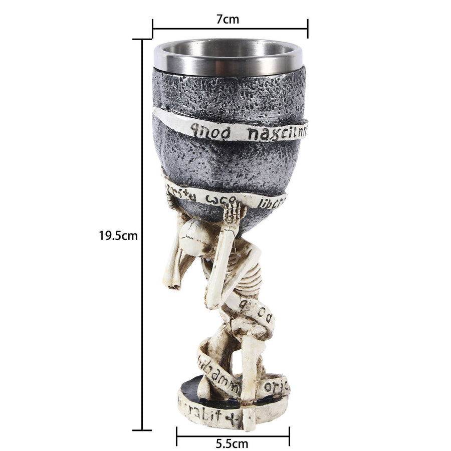 Resin Weathered Bone‑Pattern Goblet 2 PCS, Aged Bone‑textured Surface, Stainless Steel Inner Insert, Bar Drinkware for Christmas & Halloween