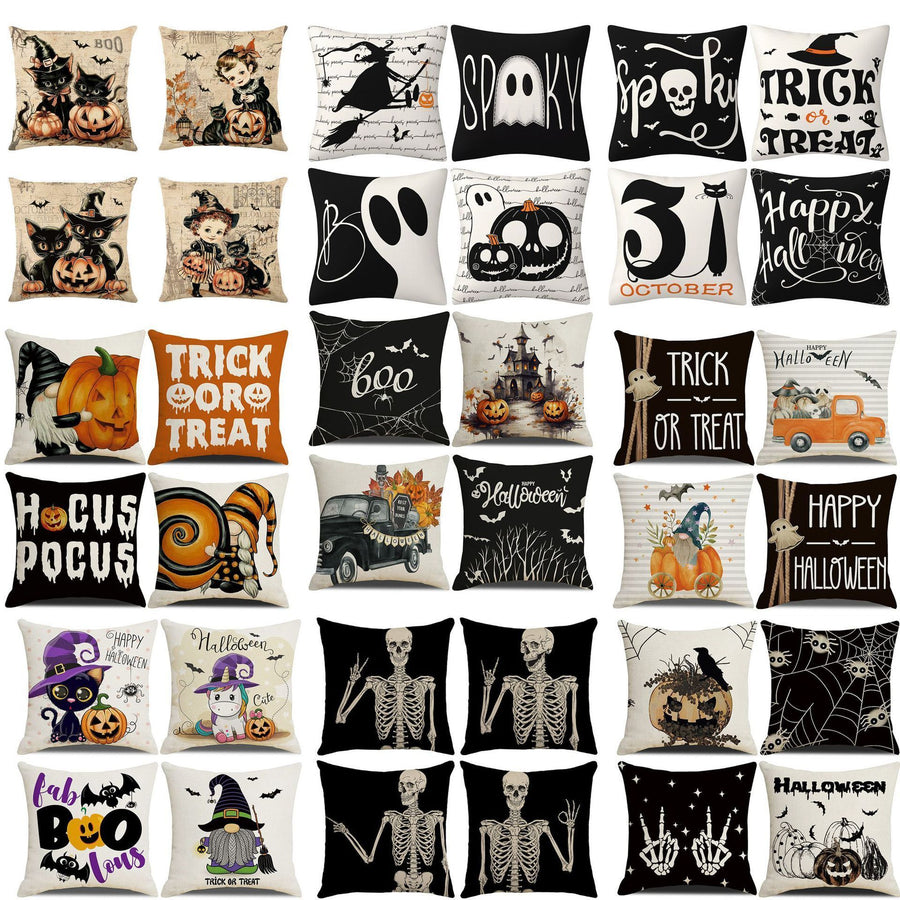 4PC Decorative Pillow Cover, Christmas & Halloween Holiday Ornament, Style 12, Suitable For Sofa, Living Room, Bedroom, 45x45cm Does Not Include Pillow Core, Flexible Fabric Cushion Cover For Multi‑scene Home Layout