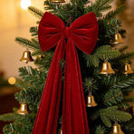 Christmas Oversized Hanging Bow Decoration, Glitter Metallic Thread Tree‑top Ornament For Holiday Layout, Red Metallic Thread 35cm