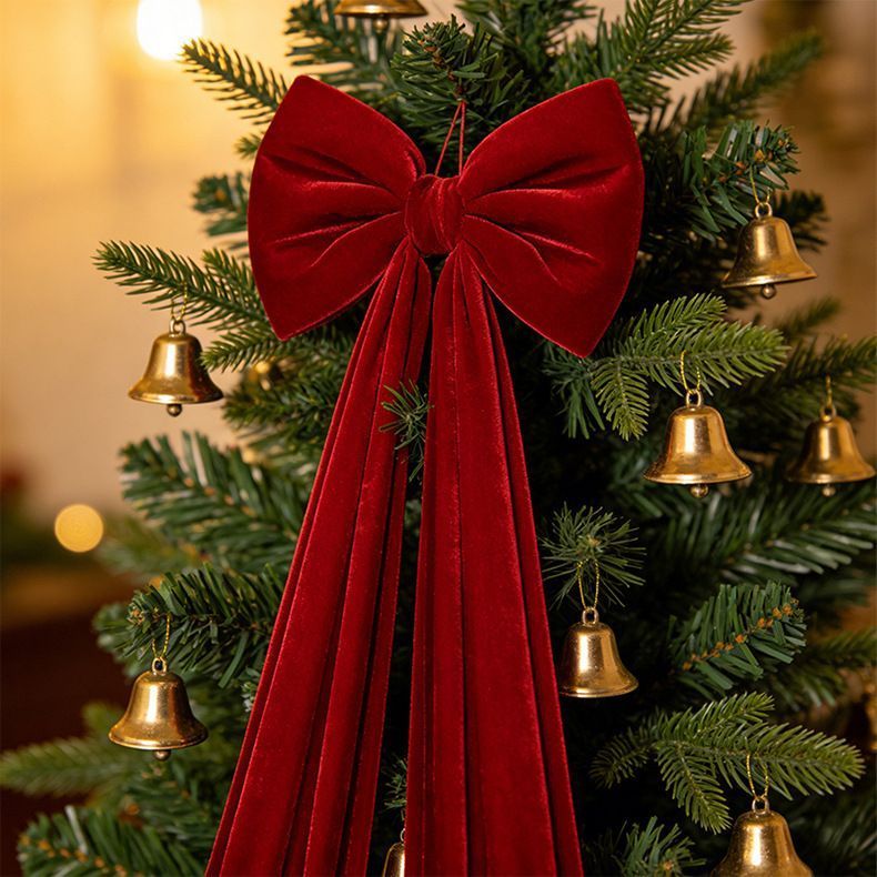 Christmas Oversized Hanging Bow Decoration, Glitter Metallic Thread Tree‑top Ornament For Holiday Layout, Red Metallic Thread 35cm
