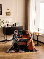 Festive Ambience Throw Blanket, Christmas & Halloween Decorative Tapestry, Soft Rest Nap Blanket For Indoor Use, Golden Thread Christmas Street Pattern, 157x130cm
