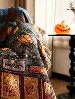 Festive Ambience Throw Blanket, Christmas & Halloween Decorative Tapestry, Soft Rest Nap Blanket For Indoor Use, Golden Thread Christmas Street Pattern, 157x130cm