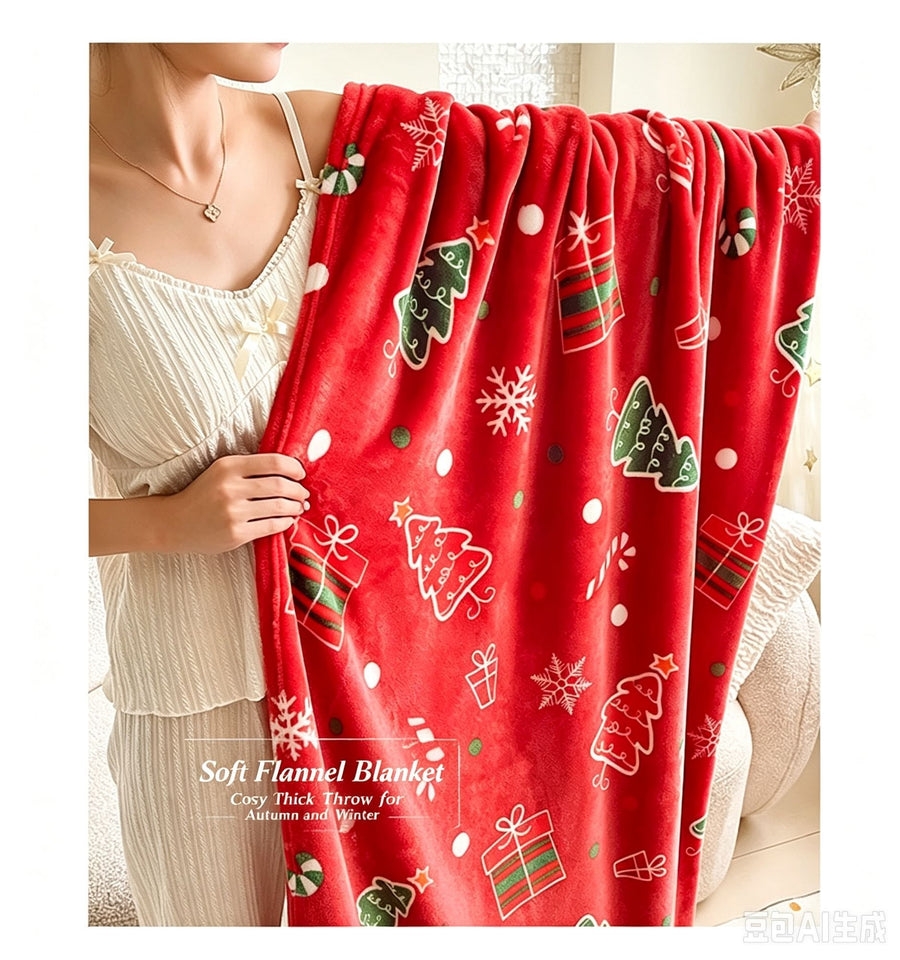 Christmas & Halloween Thick Flannel Throw Blanket, Monster Cartoon Pattern, Gentle Household Rest Blanket, Holiday Gift Blanket, 70x100cm XS Size