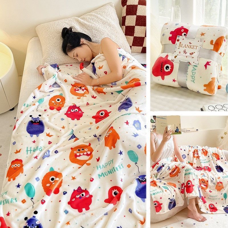 Little Monster Printed Flannel Throw Blanket, For Christmas & Halloween Home Setting, Soft Home Throw, Holiday Gift Alternative, 150x200cm L Size