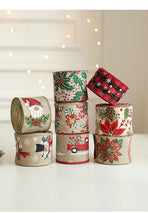 Xmas Burlap Woven Ribbon 6.3CM x 2M, Red Flower Pine Cone Design Satin Ribbon for Christmas Tree & Holiday Party Decor