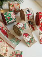 Xmas Burlap Woven Ribbon 6.3CM x 2M, Red Flower Pine Cone Design Satin Ribbon for Christmas Tree & Holiday Party Decor