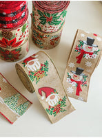 Xmas Burlap Woven Ribbon 6.3CM x 2M, Red Flower Pine Cone Design Satin Ribbon for Christmas Tree & Holiday Party Decor