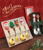 Premium Stainless Steel Christmas Spoon Fork Gift Box, 2 Large Silver Cutlery Style A, Designed for Xmas Gathering and Holiday Welfare Gifts