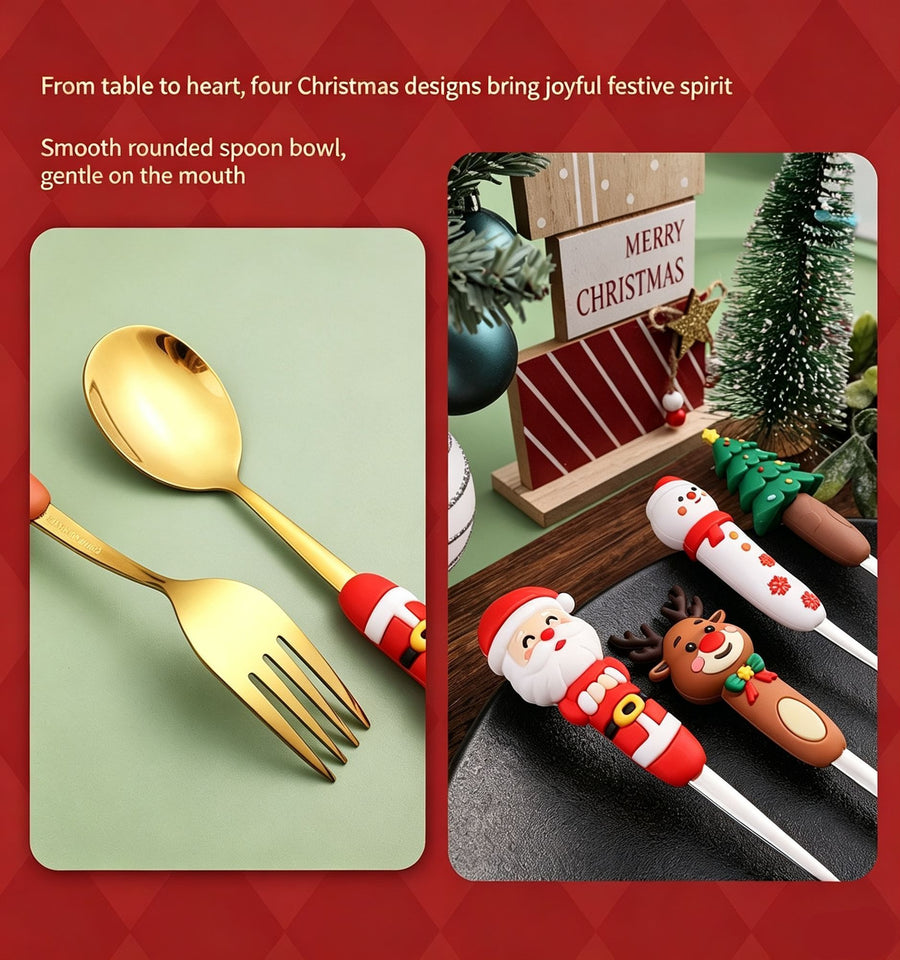 Premium Stainless Steel Christmas Spoon Fork Gift Box, 2 Large Silver Cutlery Style A, Designed for Xmas Gathering and Holiday Welfare Gifts