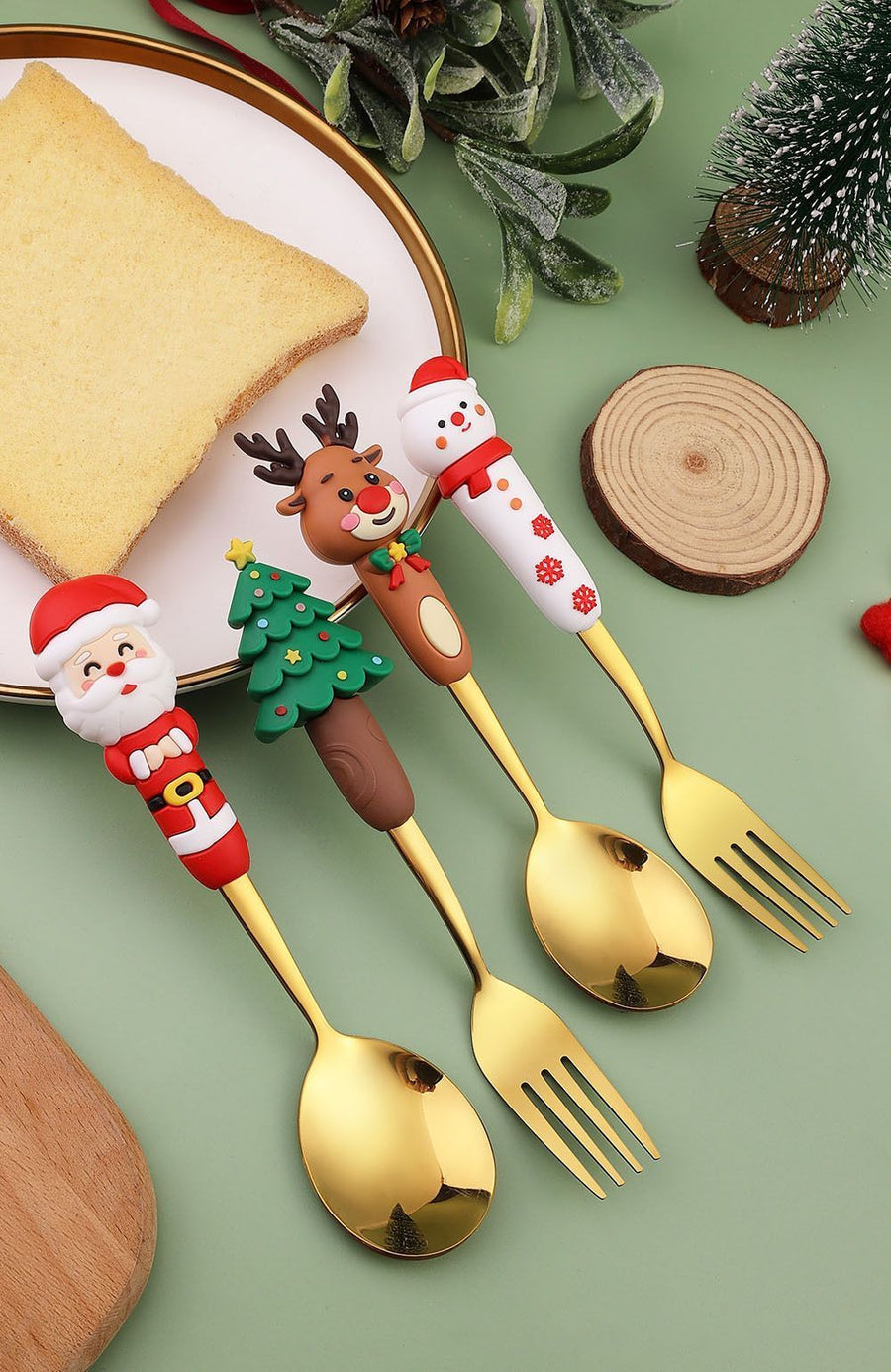 Premium Stainless Steel Christmas Spoon Fork Gift Box, 2 Large Silver Cutlery Style A, Designed for Xmas Gathering and Holiday Welfare Gifts