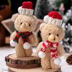 Xmas Curly Bear Gift Ornament, Style A White Bear with Solid Red Scarf, Mini Shelf Statue for Xmas Tree Decor and Holiday Souvenir