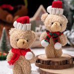 Holiday White Fluffy Bear Figurine Style B with Red & White Scarf, Small Tabletop Ornament for Xmas Dining Table Layout and Gift Hamper Collocation