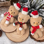 Holiday White Fluffy Bear Figurine Style B with Red & White Scarf, Small Tabletop Ornament for Xmas Dining Table Layout and Gift Hamper Collocation
