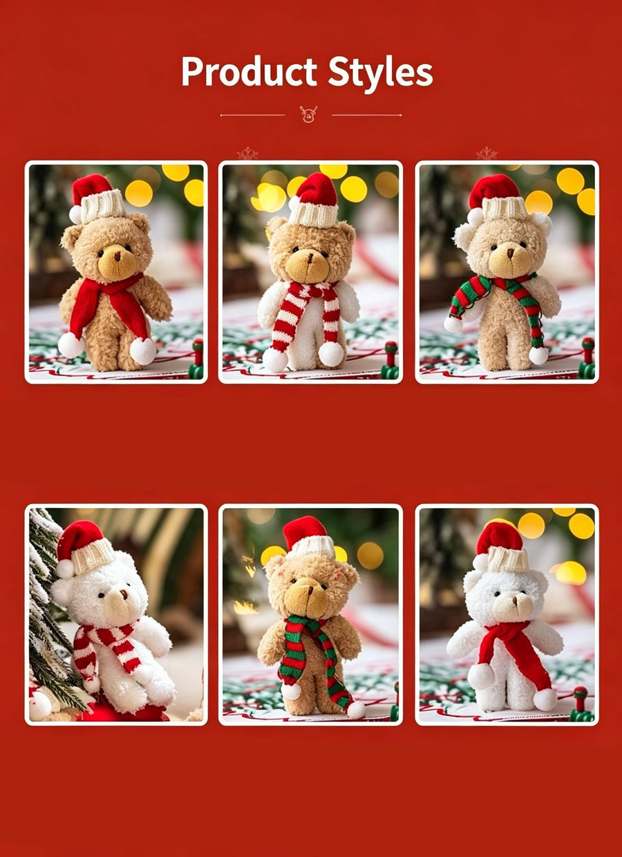 White Fluffy Christmas Bear with Pointed Hat and Red & Green Scarf, Lovely Handheld Ornament for Xmas Party Layout and Commemorative Gifts
